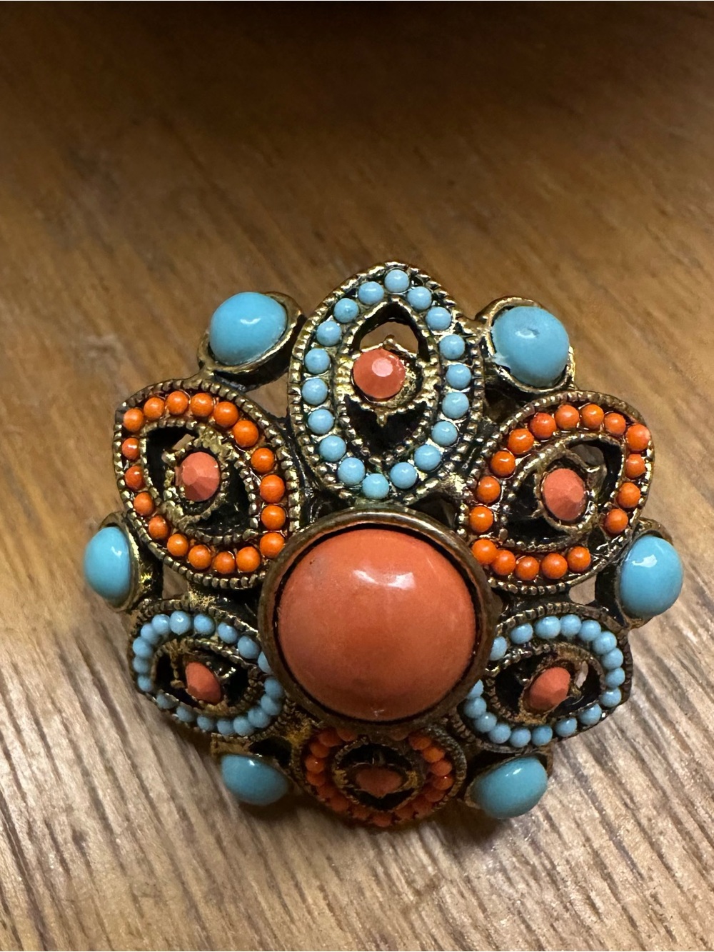Bohemian Coral & Turquoise Statement Ring - Women Jewelry Elastic Band